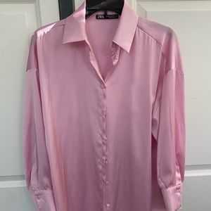 Pink silk/ satin button down blouse